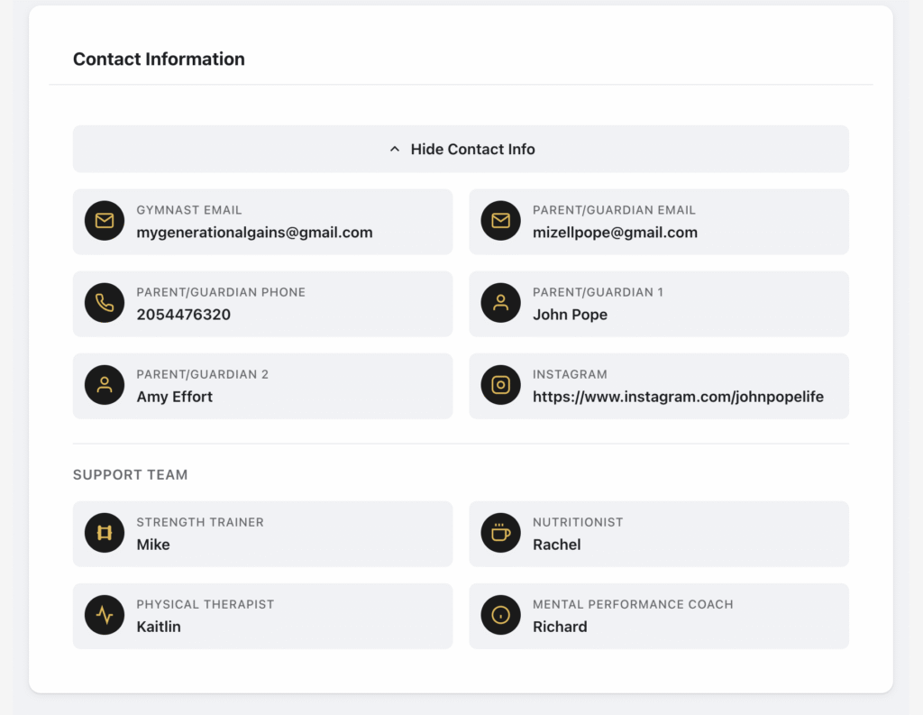 Gymnastics Recruiting Profile Contact Information Template